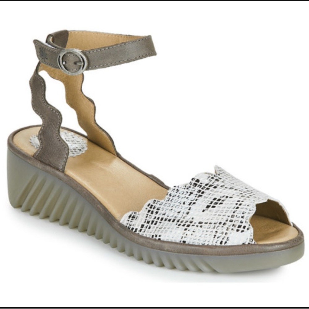 NEW Fly London Lume snakeskin wedge sandal